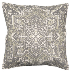 Šedo-zelený režný bavlněný povlak na polštář s ornamenty - 50*50 cm