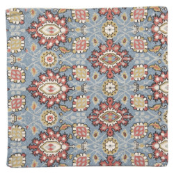 Modrý režný bavlněný povlak na polštář s ornamenty - 50*50 cm