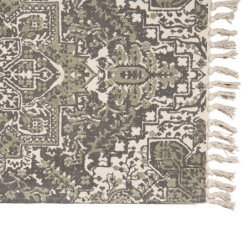 Šedo-zelený bavlněný koberec s ornamenty a třásněmi - 140*200 cm