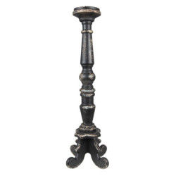 Černý antik dřevěný svícen - Ø 16*65 cm