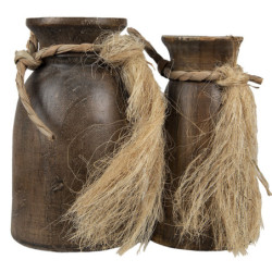 2ks hnědá dekorativní dóza/váza s provázkem - Ø15*25 / Ø13*23 cm