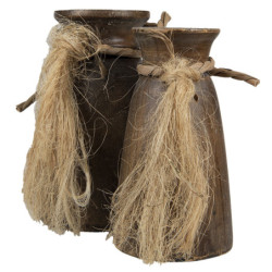 2ks hnědá dekorativní dóza/váza s provázkem - Ø15*25 / Ø13*23 cm