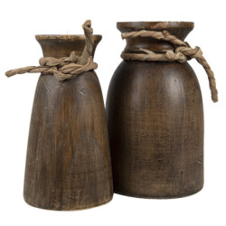 2ks hnědá dekorativní dóza/váza s provázkem - Ø15*25 / Ø13*23 cm