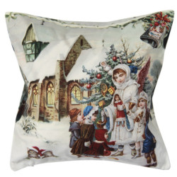 Povlak na polštář s Andělem a dětmi u stromečku - 45*45 cm