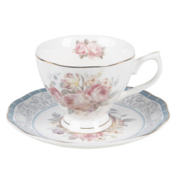 Porcelánový šálek s podšálkem Peony Rosé - Ø 10*8 / Ø 15*2 cm / 220 ml