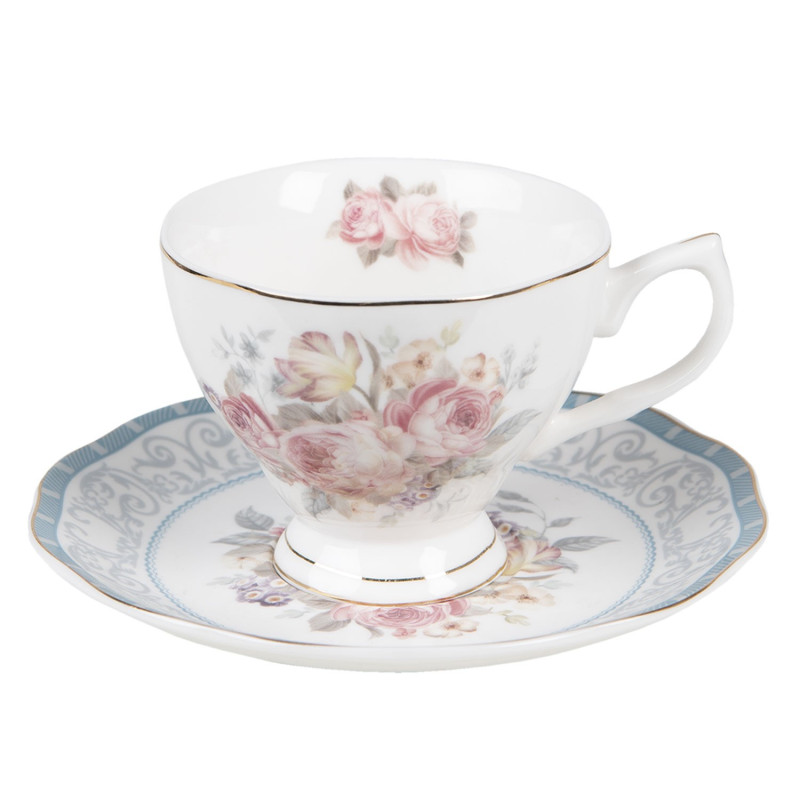 Porcelánový šálek s podšálkem Peony Rosé - Ø 10*8 / Ø 15*2 cm / 220 ml