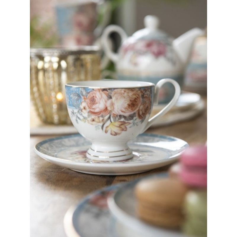 Porcelánový šálek s podšálkem Peony Rosé  - Ø 9*8 / Ø 15*2 cm / 200 ml