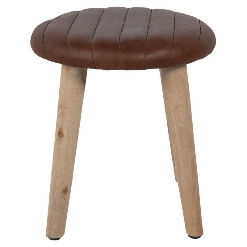 Hnědá kulatá kožená stolička s dřevěnými nohami Marien - Ø36*40 cm