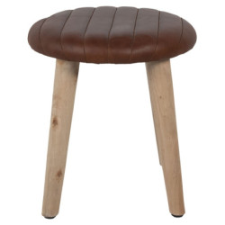 Hnědá kulatá kožená stolička s dřevěnými nohami Marien - Ø36*40 cm
