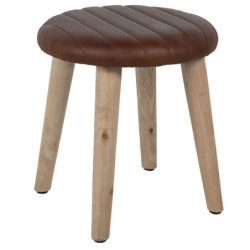 Hnědá kulatá kožená stolička s dřevěnými nohami Marien - Ø36*40 cm