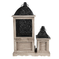 Set dvou dřevěných luceren Elliese se šuplíčky - 20*20*53 / 14*14*25 cm