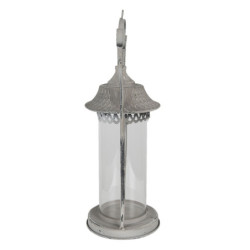 Šedá kovová lucerna se skleněným krytem - Ø 15*44 cm