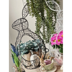 Hnědý drátěný dekorační košík králík Bunny - 18*18*37 cm