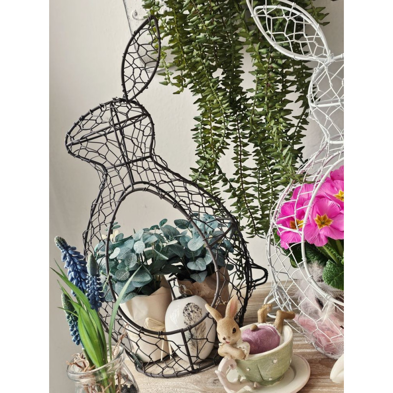 Hnědý drátěný dekorační košík králík Bunny - 18*18*37 cm