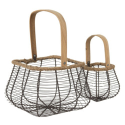 2ks drátěných košíků s dřevěným uchem - 23*16*16 / 13*10*12 cm