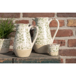 Keramický obal na květináč se zelenými květy Jenia M - Ø 12*10 cm