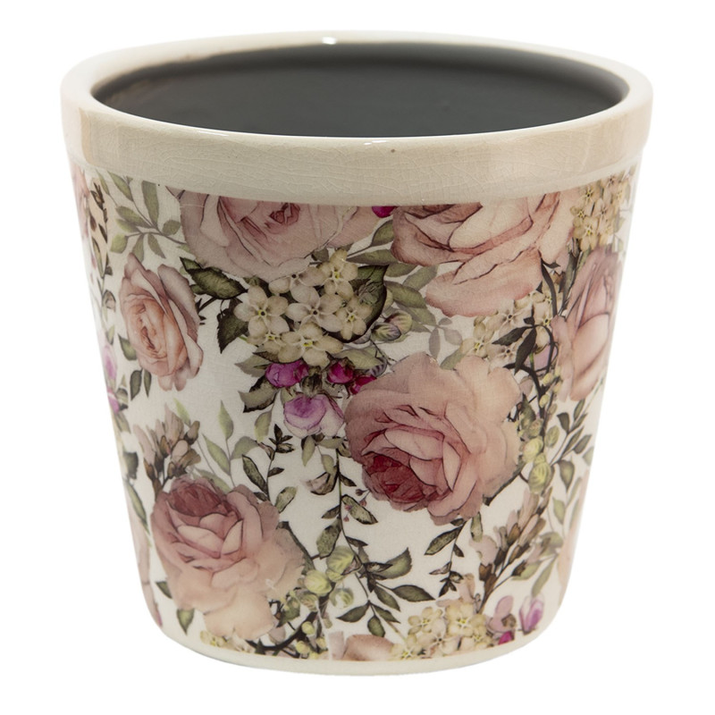 Keramický obal na květináč s růžemi Rosien M - Ø15*14 cm