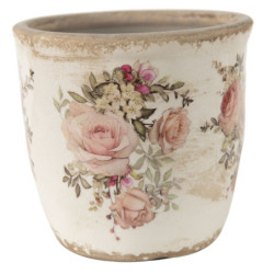 Keramický obal na květináč s růžemi Rosien - Ø14*13 cm