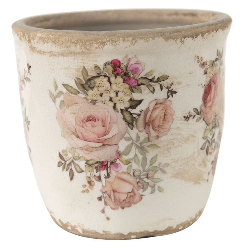 Keramický obal na květináč s růžemi Rosien - Ø14*13 cm