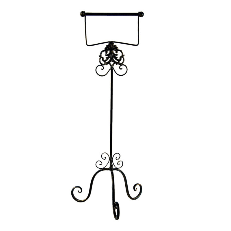 Černý antik kovový držák toaletního papíru Potier ornament - 27*24*70 cm