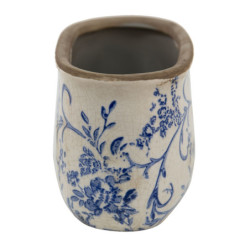 Oválný keramický obal na květináč s modrými květy Saten M - 17*9*10 cm