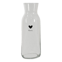 Skleněná karafa s černým srdíčkem Love - Ø 9*25 cm / 1000 ml