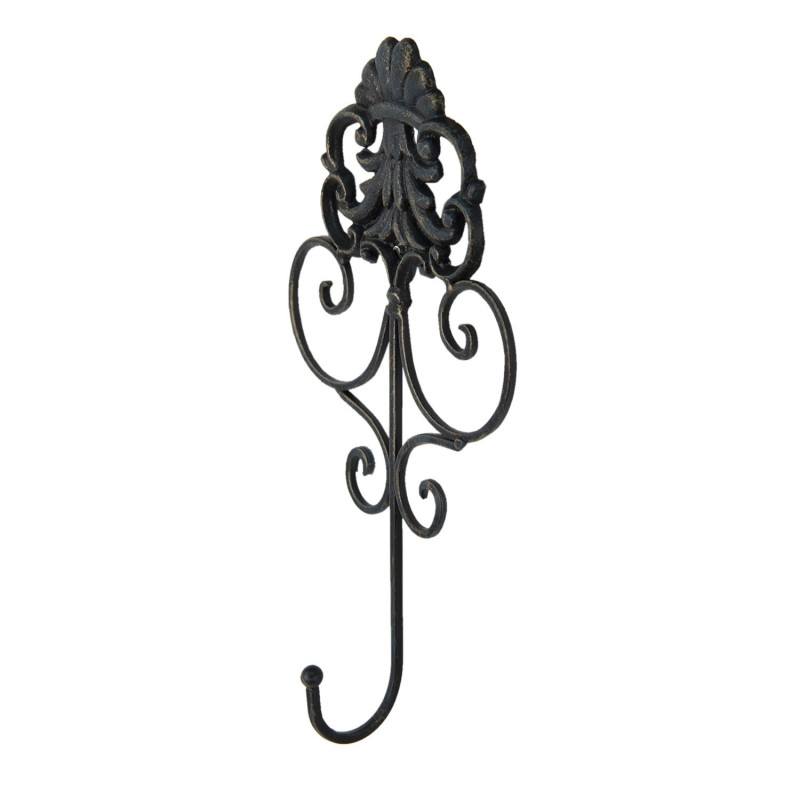 Černý antik nástěnný háček Potier ornament  - 17*5*31 cm