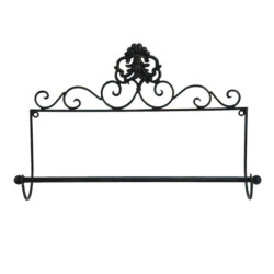 Černý antik nástěnný držák na kuchyňské role Potier ornament - 44*10*29 cm