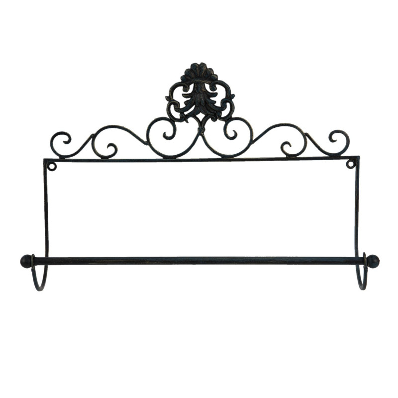 Černý antik nástěnný držák na kuchyňské role Potier ornament - 44*10*29 cm