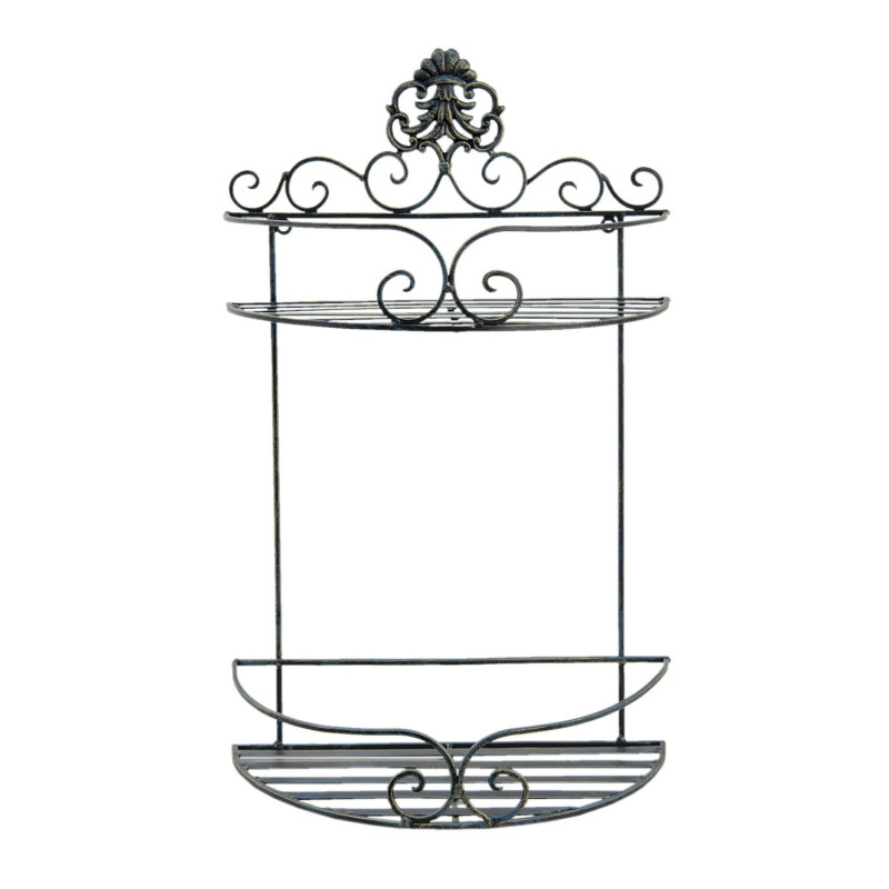 Černá antik nástěnná kovová polička Potier ornament - 33*16*53 cm