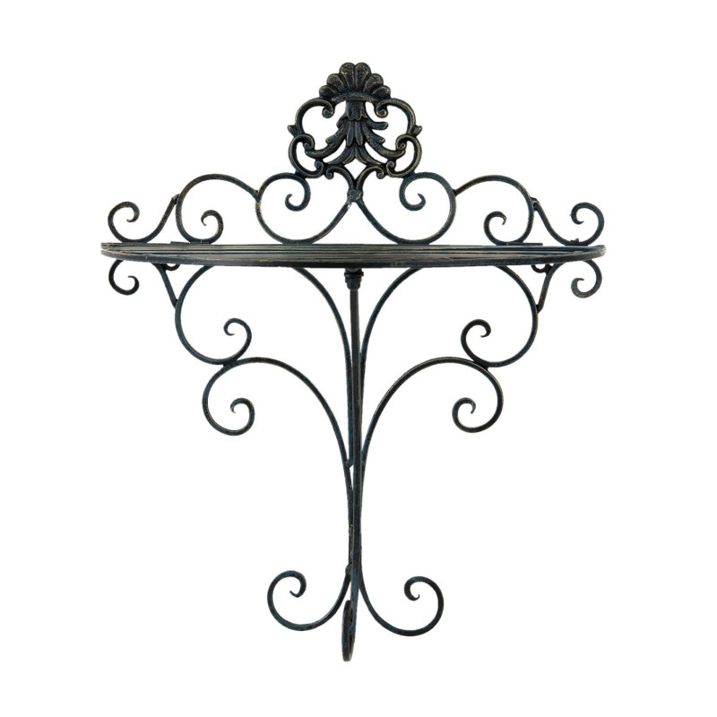 Černá antik nástěnná kovová polička Potier ornament - 33*20*39 cm