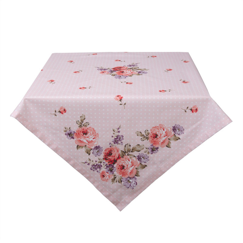 Růžový bavlněný ubrus na stůl s růžemi Dotty Rose - 100*100 cm