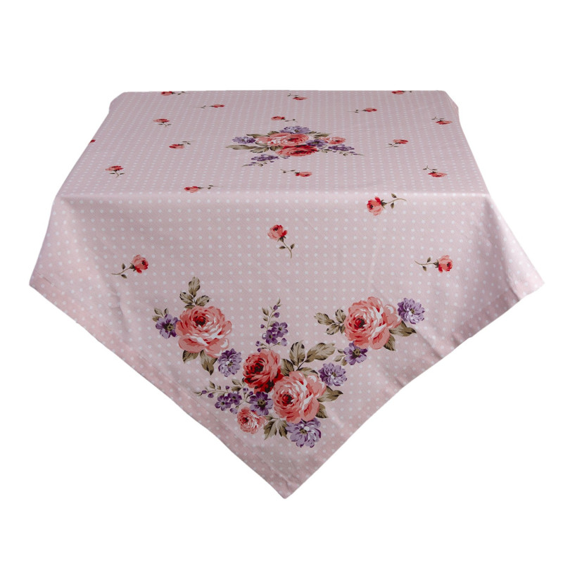 Růžový bavlněný ubrus na stůl s růžemi Dotty Rose - 150*250 cm