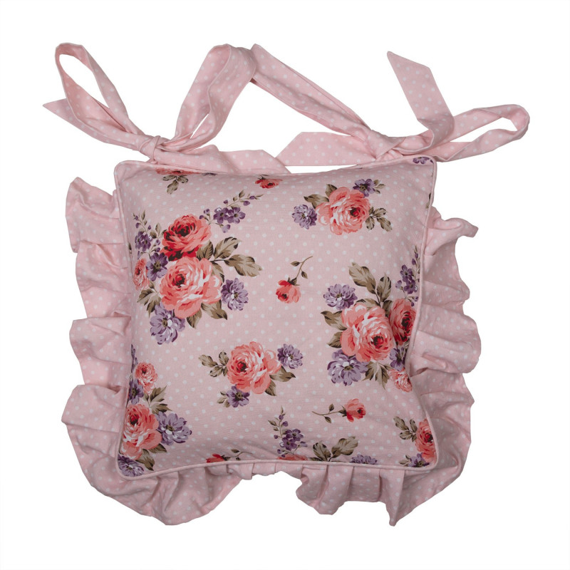 Růžový bavlněný potah na podsedák s růžemi a volánky Dotty Rose - 40*40 cm