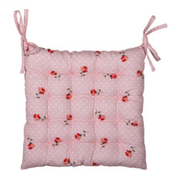 Růžový bavlněný podsedák s výplní s růžemi Dotty Rose  - 40*40*4 cm