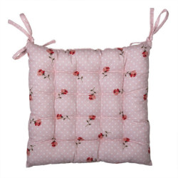 Růžový bavlněný podsedák s výplní s růžemi Dotty Rose  - 40*40*4 cm