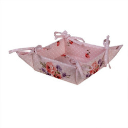 Růžový bavlněný košík na pečivo s růžemi Dotty Rose - 35*35*8 cm