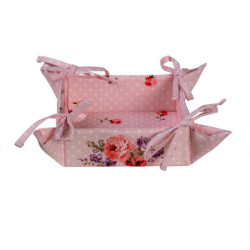 Růžový bavlněný košík na pečivo s růžemi Dotty Rose - 35*35*8 cm