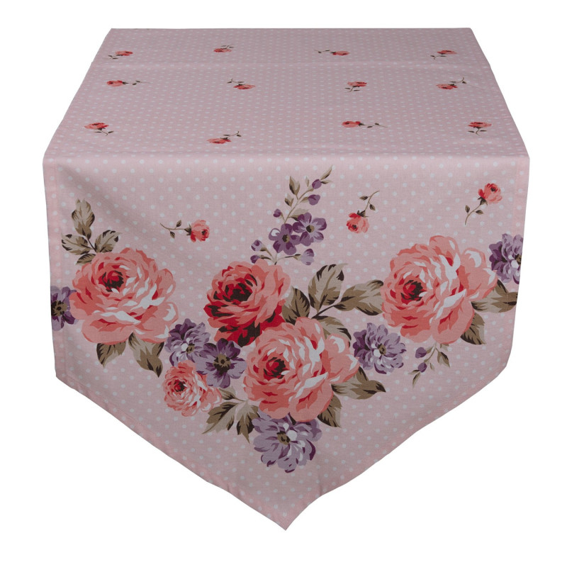 Růžový bavlněný běhoun na stůl s růžemi Dotty Rose - 50*160 cm