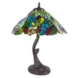 Zelená stolní lampa Tiffany s hroznovým vínem Tulie - Ø 41*58 cm E27/max 2*60W