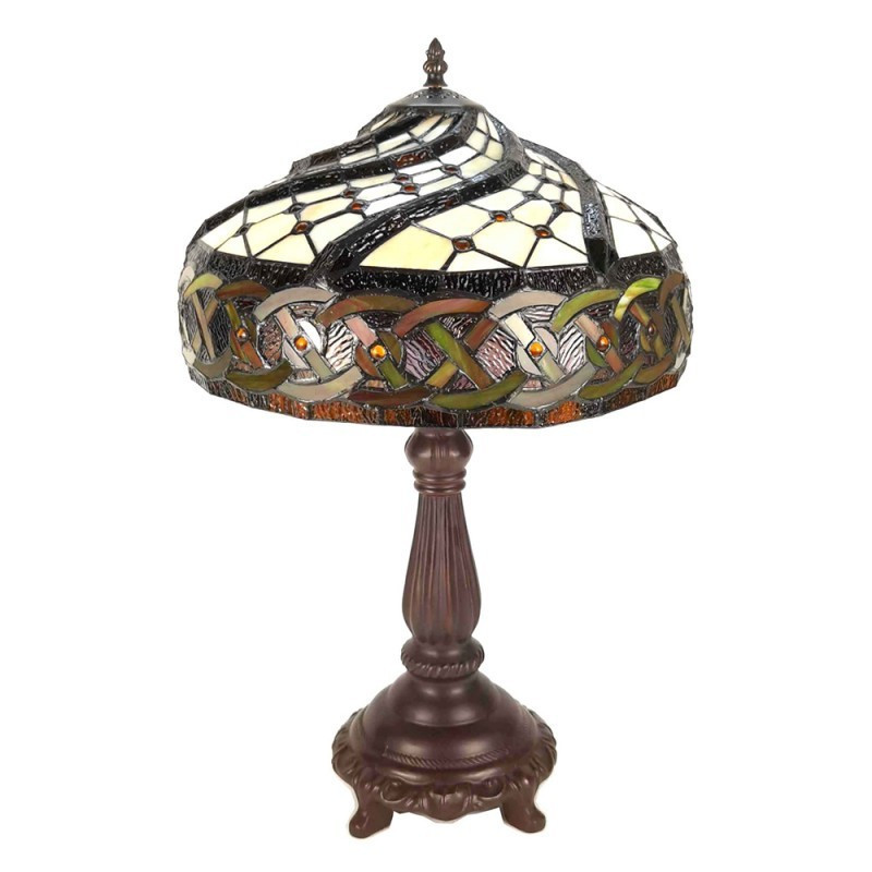 Hnědá stolní lampa Tiffany Brownie - Ø38*57 cm E27/max 2*60W