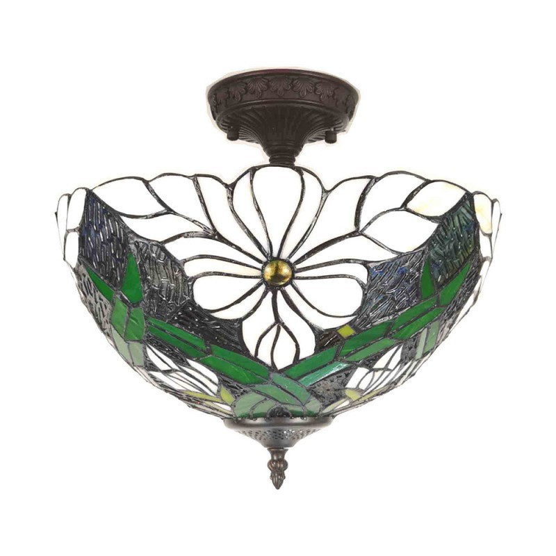 Krémovo-zelené stropní svítidlo Tiffany Malion  - Ø 36*31 cm E27/max 2*40W