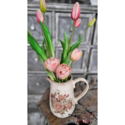 Béžový keramický dekorační džbán s růžemi Rosien - 16*11*18 cm