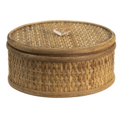 Hnědý ratanový úložný box s víkem Pion - Ø 20*9 cm