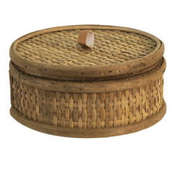 Hnědý ratanový úložný box s víkem Pion - Ø 15*7 cm