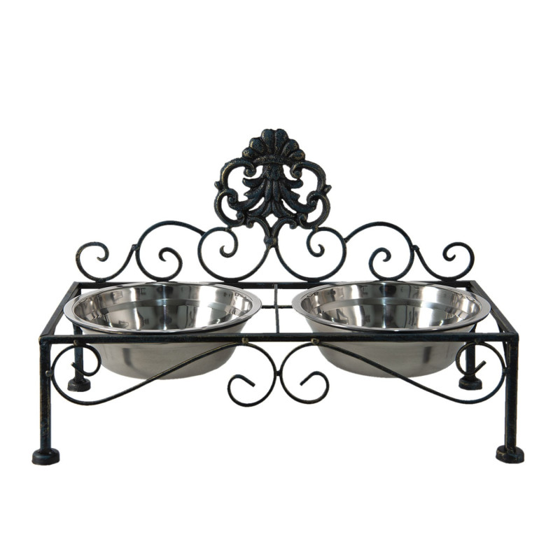 Černé antik kovové misky pro psa Potier ornament - 39*19*25 cm