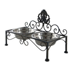 Černé antik kovové misky pro psa Potier ornament - 39*19*25 cm