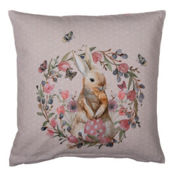 Béžový bavlněný povlak na polštář s králíčkem Happy Bunny  - 40*40 cm