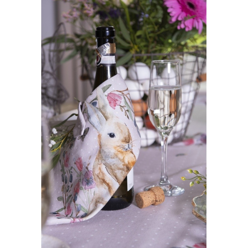 Béžová bavlněná utěrka s králíčkem Happy Bunny - 50*70 cm