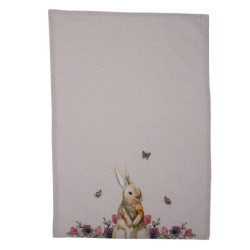 Béžová bavlněná utěrka s králíčkem Happy Bunny - 50*70 cm